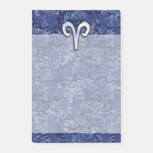 Aries Zodiac Sign on Navy Blue Digital Camo Decor Post-it Notes