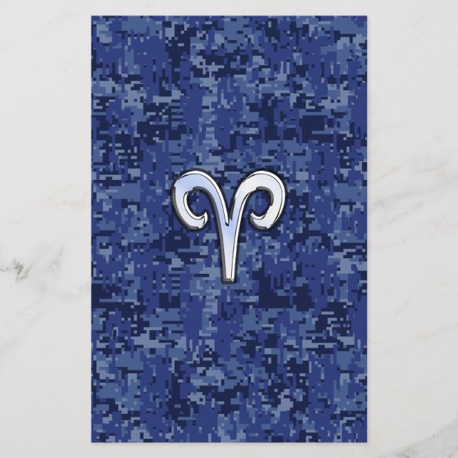 Aries Zodiac Sign on Navy Blue Digital Camo Flyer (Front)