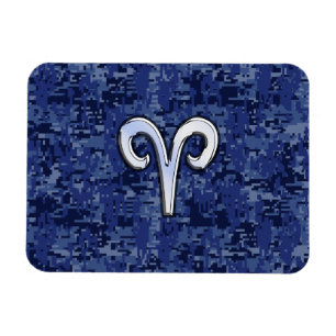 Aries Zodiac Sign on Navy Blue Digital Camo Magnet