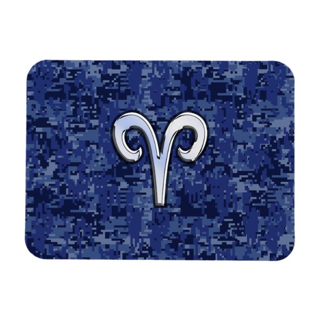 Aries Zodiac Sign on Navy Blue Digital Camo Magnet (Horizontal)