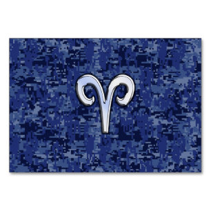 Aries Zodiac Sign on Navy Blue Digital Camo Table Number