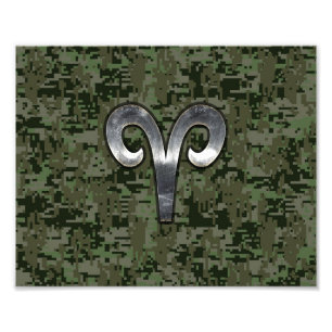 Aries Zodiac Sign on Woodland Green Digital Camo