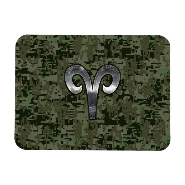 Aries Zodiac Sign on Woodland Green Digital Camo Magnet (Horizontal)