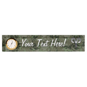 Aries Zodiac Sign on Woodland Style Digital Camo Nameplate