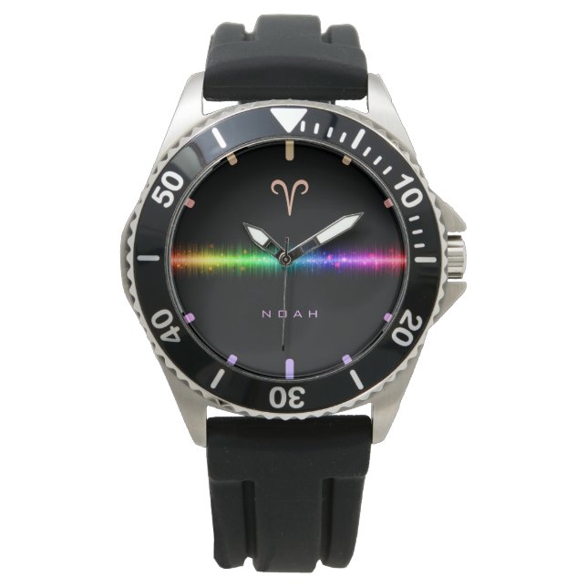 Aries Zodiac Sign Rainbow Pride Flag Line Name Watch (Front)