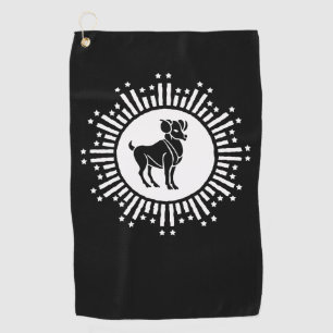Aries Zodiac Sign Ram Cosmic Starburst Design Golf Towel