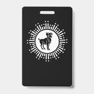 Aries Zodiac Sign Ram Cosmic Starburst Design ID Badge
