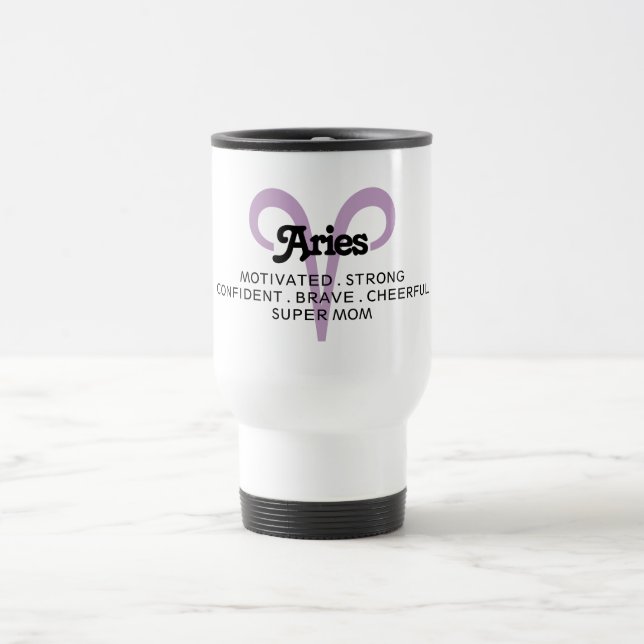 Aries Zodiac Sign Traits Super Mum Purple Travel Mug (Center)
