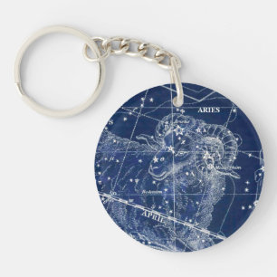 Aries Zodiac Sign Vintage Illustration Key Ring