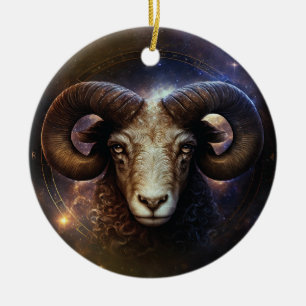 Aries Zodiac Sign Watercolor Design Ceramic Ornament