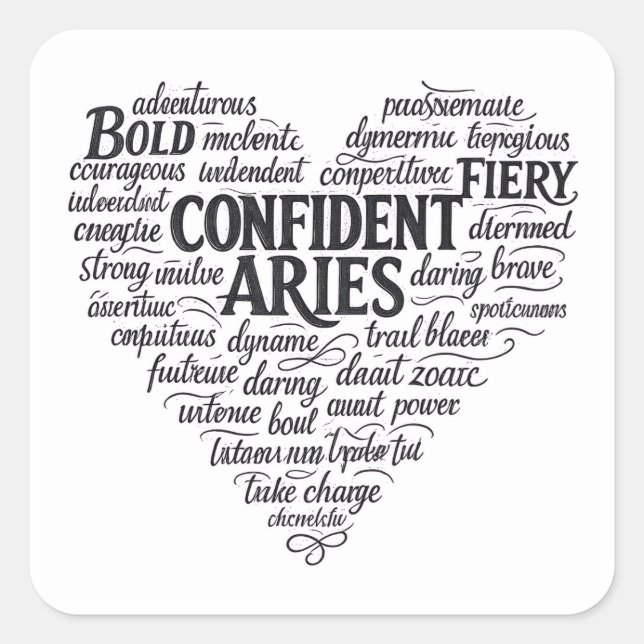 Aries Zodiac Square Sticker | Word Cloud  (Front)