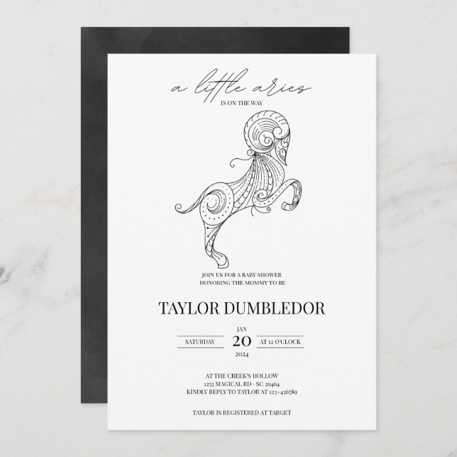 Aries Zodiac Star Sign Astrology Baby Shower Invitation (Front/Back)