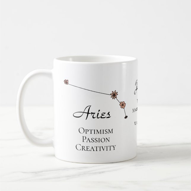 Aries Zodiac Star Sign Flower Constellation Coffee Mug (Left)