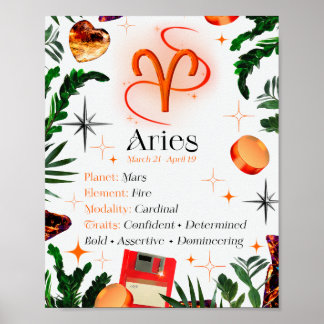 Aries Zodiac Star Sign Y2K White 4:5 Poster