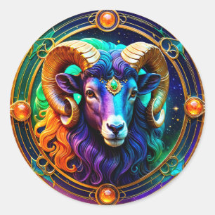 Aries Zodiac Stickers, Celestial Zodiac Classic Round Sticker