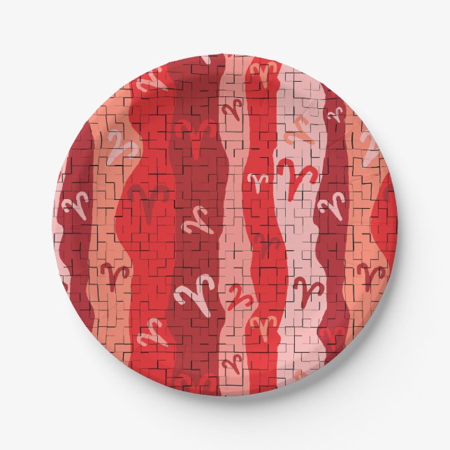Aries Zodiac Stripes Broken Tiles Paper Plate (Front)