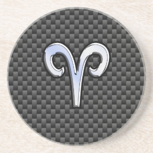 Aries Zodiac Symbol Black Carbon Fibre Decor Coaster