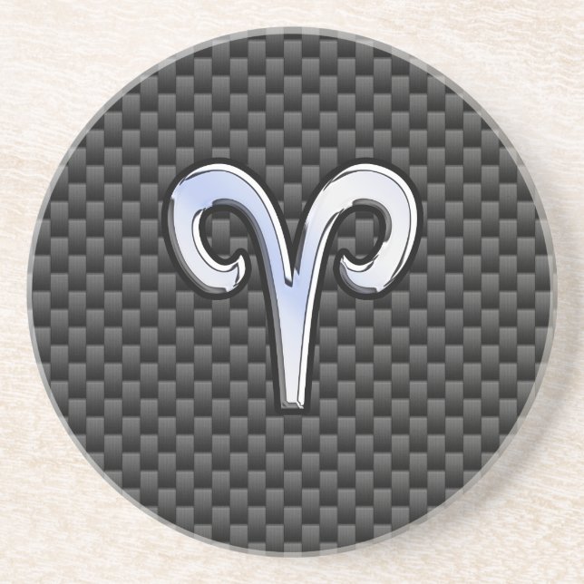 Aries Zodiac Symbol Black Carbon Fibre Decor Coaster (Front)