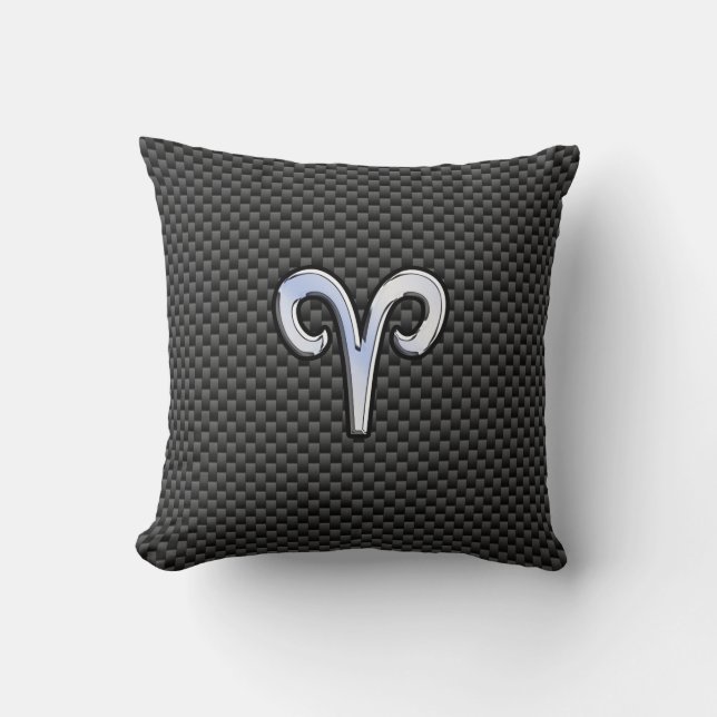Aries Zodiac Symbol Black Carbon Fibre Decor Cushion (Front)