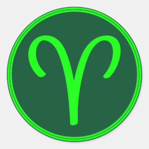 Aries Zodiac Symbol Green Mix Classic Round Sticker