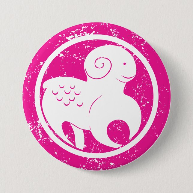 Aries Zodiac Symbol Grunge Pink Ram Astrology 7.5 Cm Round Badge (Front)