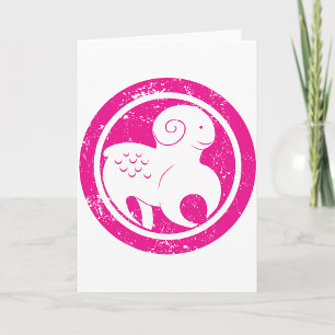 Aries Zodiac Symbol Grunge Pink Ram Astrology Card
