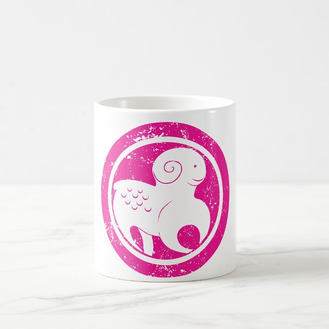 Aries Zodiac Symbol Grunge Pink Ram Astrology Coffee Mug (Creator Uploaded)