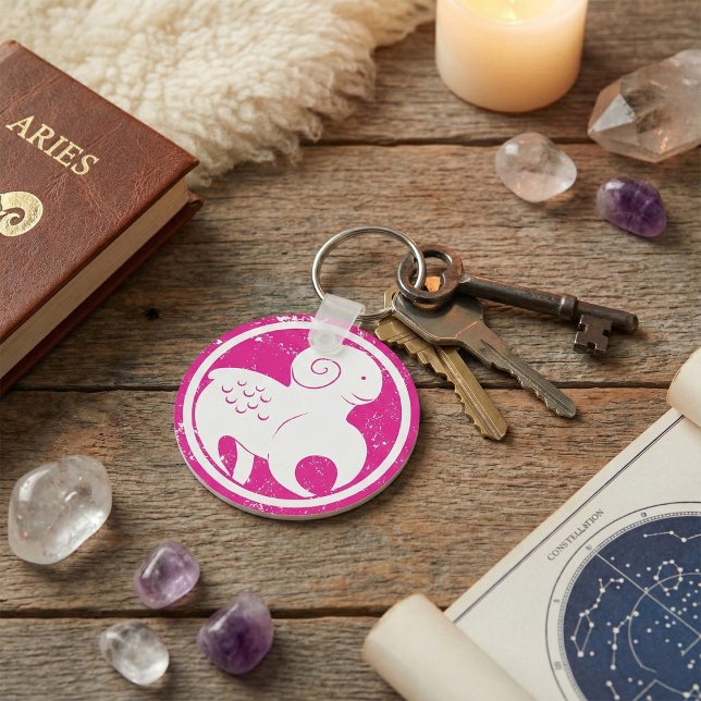 Aries Zodiac Symbol Grunge Pink Ram Astrology Key Ring (Creator Uploaded)