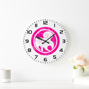 Aries Zodiac Symbol Grunge Pink Ram Astrology Large Clock