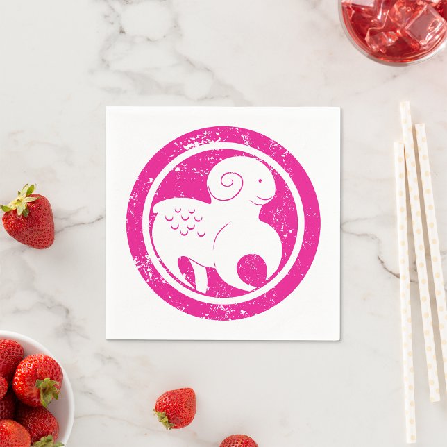 Aries Zodiac Symbol Grunge Pink Ram Astrology Napkin (Creator Uploaded)