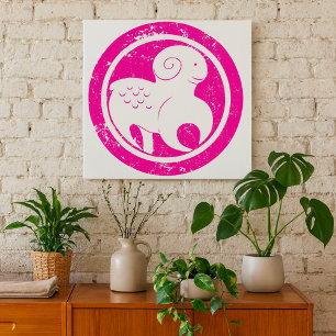 Aries Zodiac Symbol Grunge Pink Ram Astrology Poster