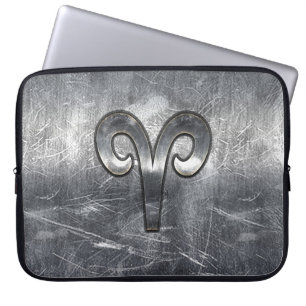 Aries Zodiac Symbol in Grunge Distressed Style Laptop Sleeve