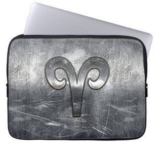 Aries Zodiac Symbol in Grunge Distressed Style Laptop Sleeve