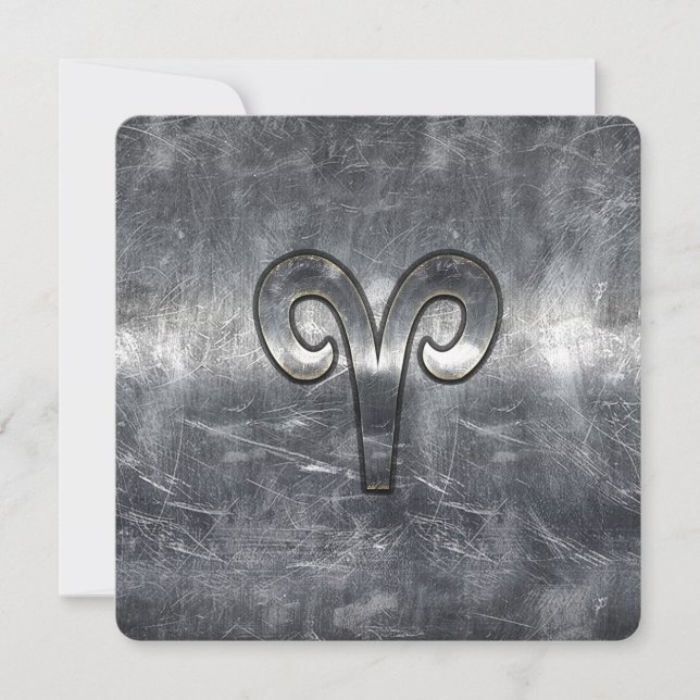 Aries Zodiac Symbol in Silver Distressed Style (Front)