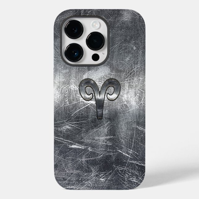 Aries Zodiac Symbol in Silver Distressed Style Case-Mate iPhone Case (Back)
