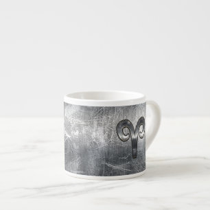 Aries Zodiac Symbol in Silver Distressed Style Espresso Cup