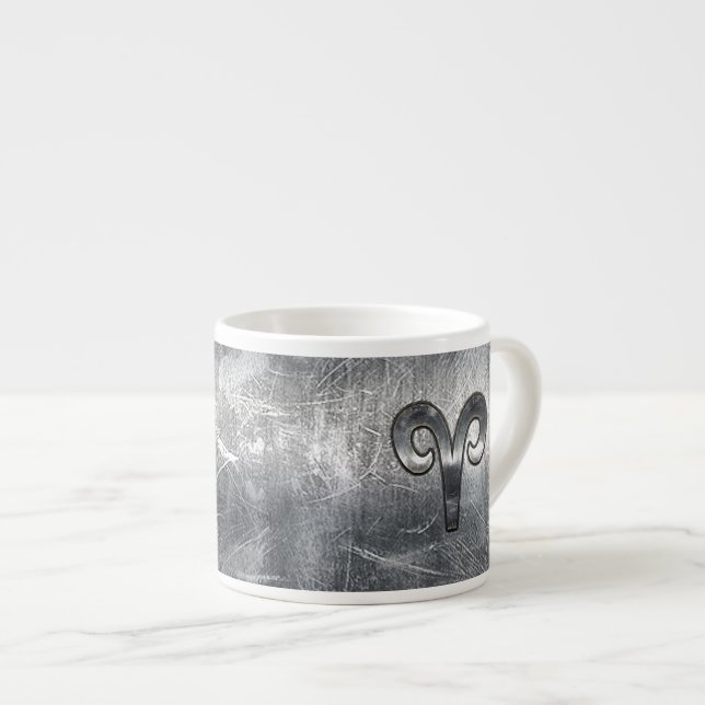 Aries Zodiac Symbol in Silver Distressed Style Espresso Cup (Front Right)
