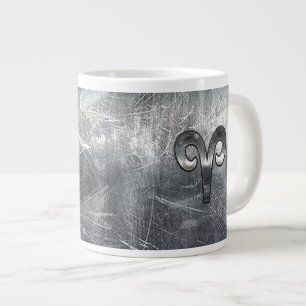 Aries Zodiac Symbol in Silver Distressed Style Large Coffee Mug