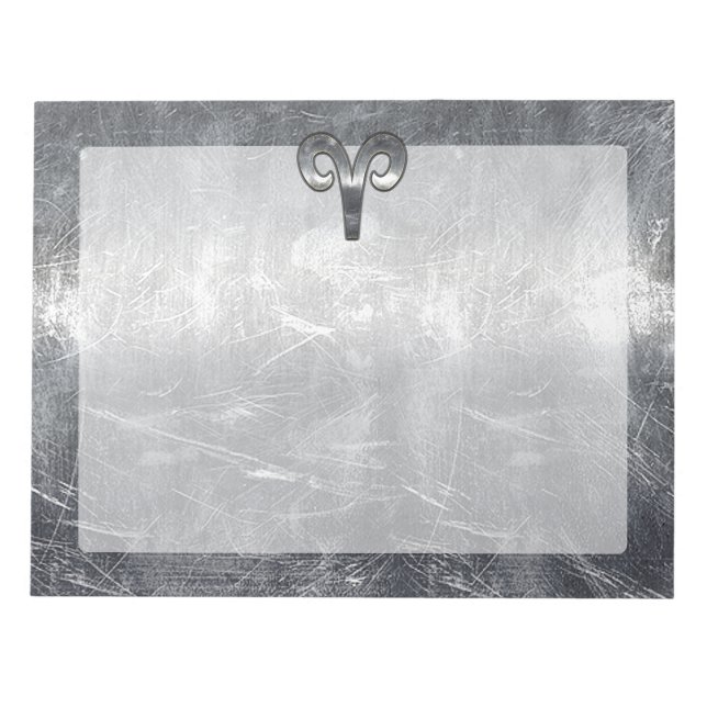 Aries Zodiac Symbol in Silver Distressed Style Notepad (Front)