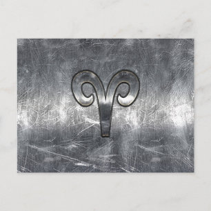 Aries Zodiac Symbol in Silver Distressed Style Postcard