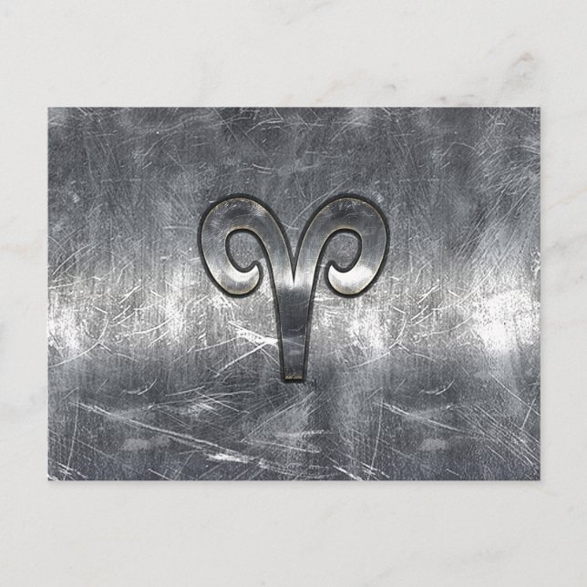Aries Zodiac Symbol in Silver Distressed Style Postcard (Front)