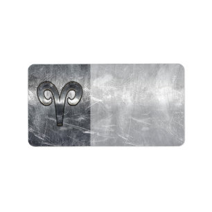 Aries Zodiac Symbol in Silver Steel Style Label