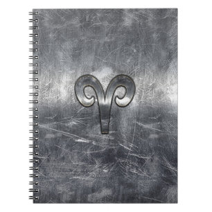 Aries Zodiac Symbol in Silver Steel Style Notebook