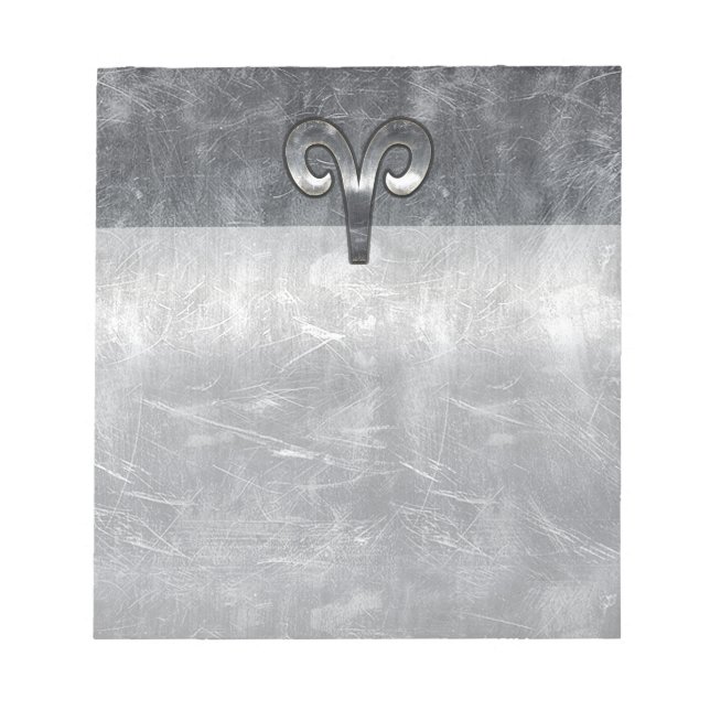 Aries Zodiac Symbol in Silver Steel Style Notepad (Front)