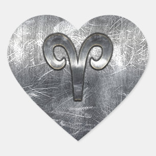 Aries Zodiac Symbol Industrial Style Heart Sticker