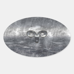Aries Zodiac Symbol Industrial Style Oval Sticker
