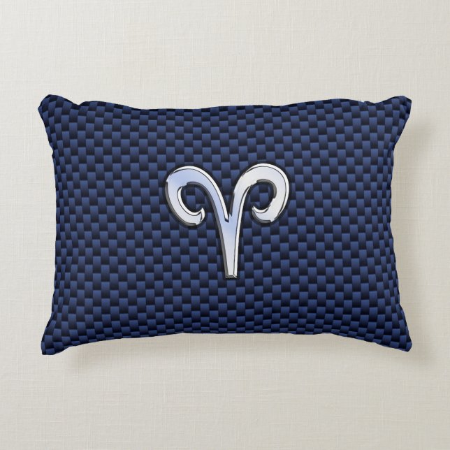Aries Zodiac Symbol Navy Blue Carbon Fibre Style Decorative Cushion (Front)
