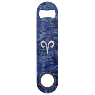 Aries Zodiac Symbol on Navy Blue Digital Camo