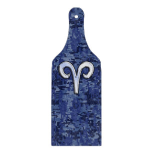 Aries Zodiac Symbol on Navy Blue Digital Camo Cutting Board