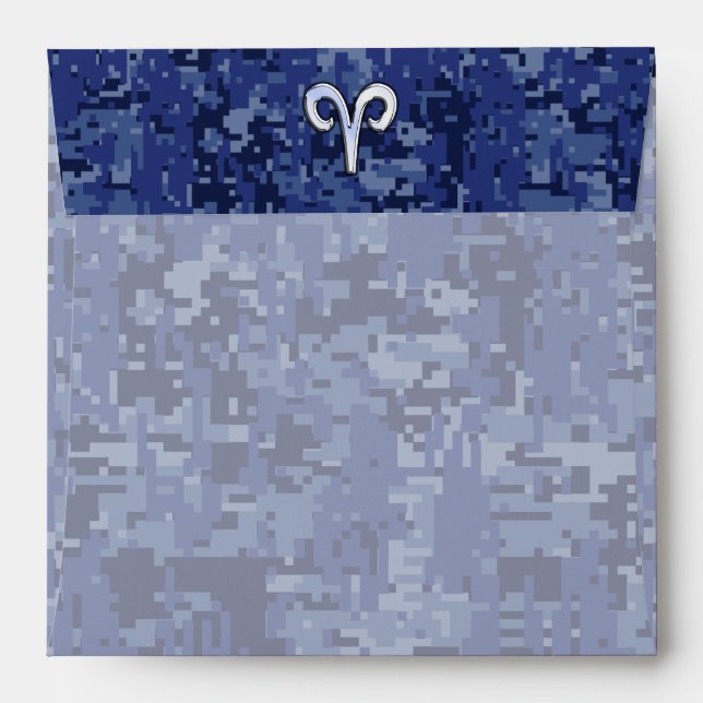 Aries Zodiac Symbol on Navy Blue Digital Camo Envelope (Back (Top Flap))